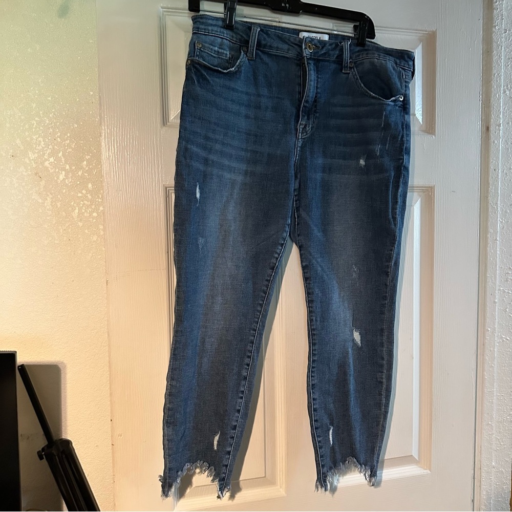 Pistola Blue Ankle Cropped Denim with Distressed Hem